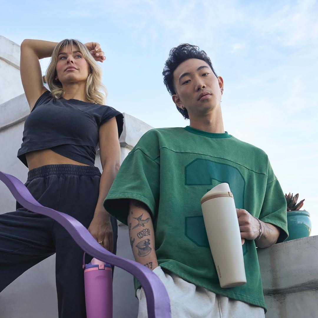 imageOwala FreeSip Tumbler Insulated Stainless Steel Water Bottle with Builtin Straw and Side Handle For Travel Work School and Sports 40oz BPA Free Leak Proof Foggy TideLightly Toasted