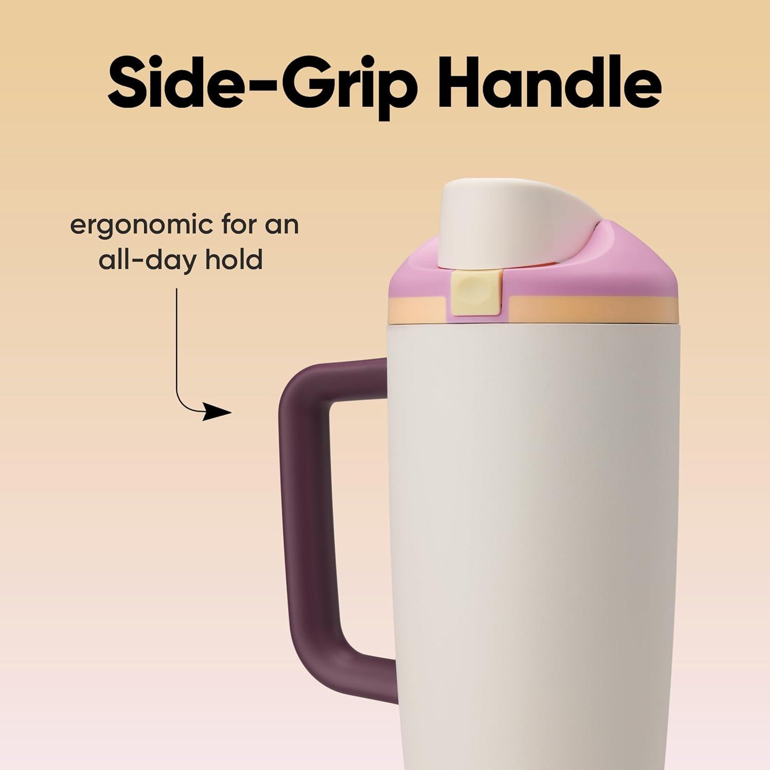 imageOwala FreeSip Tumbler Insulated Stainless Steel Water Bottle with Builtin Straw and Side Handle For Travel Work School and Sports 40oz BPA Free Leak Proof Foggy TideDaybreak