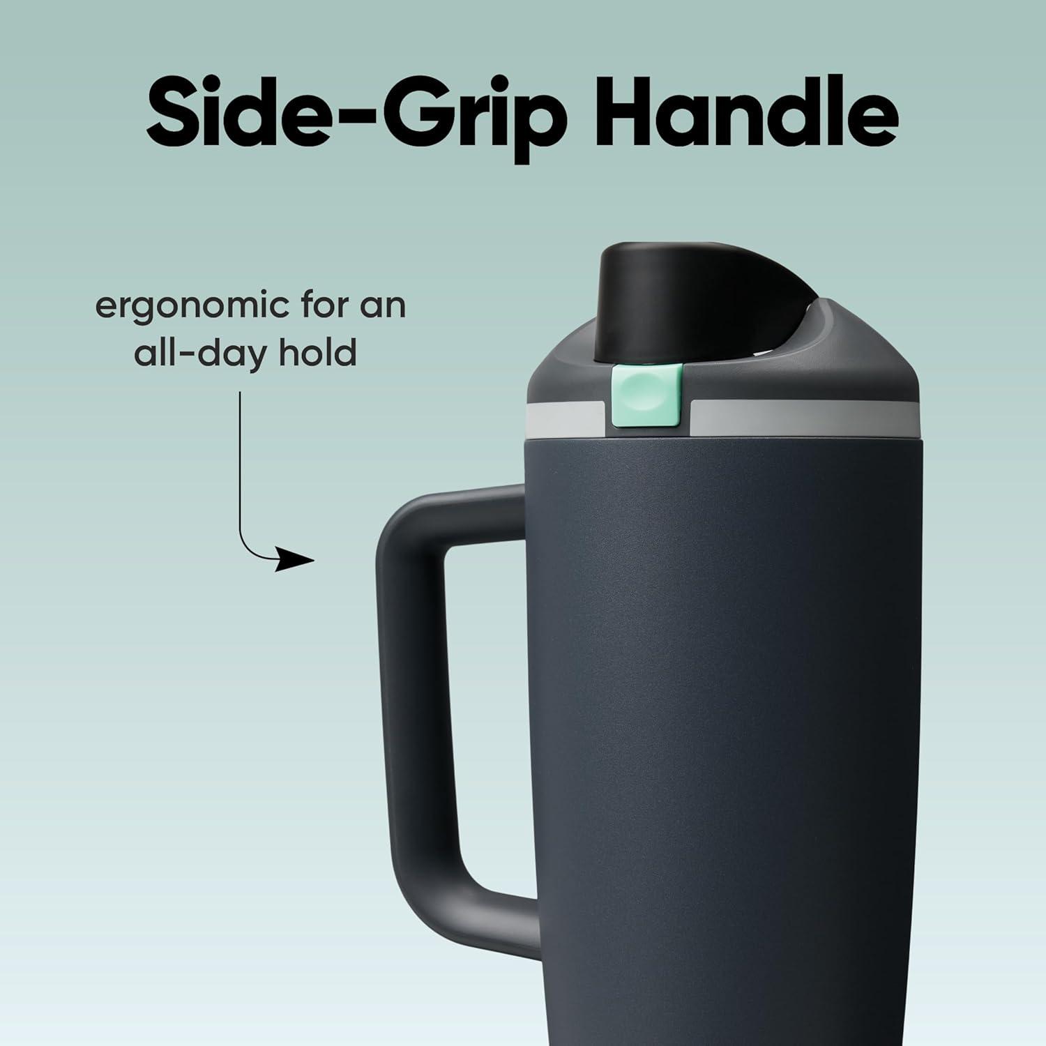 imageOwala FreeSip Tumbler Insulated Stainless Steel Water Bottle with Builtin Straw and Side Handle For Travel Work School and Sports 40oz BPA Free Leak Proof Foggy TideFoggy Tide