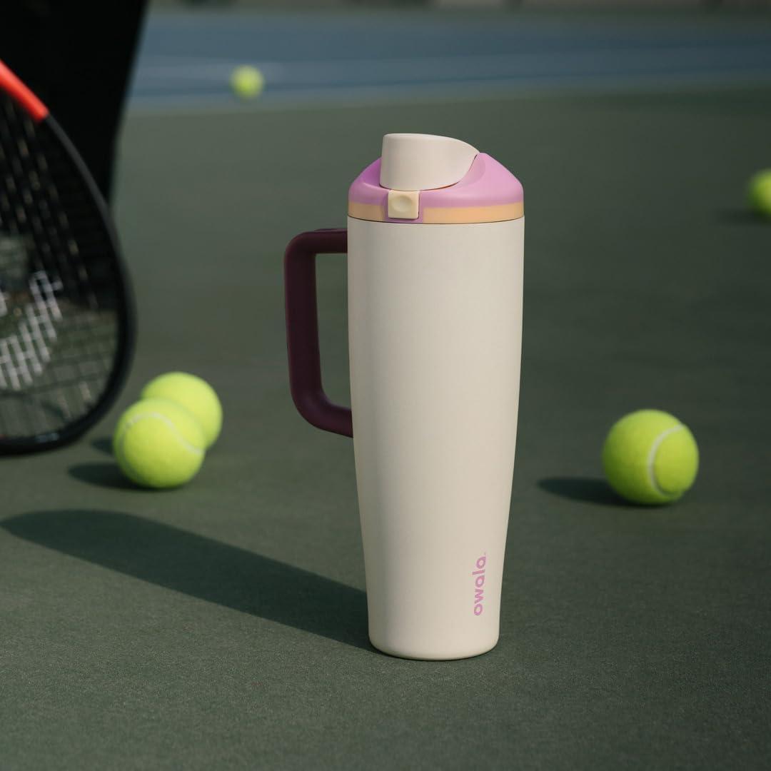 imageOwala FreeSip Tumbler Insulated Stainless Steel Water Bottle with Builtin Straw and Side Handle For Travel Work School and Sports 40oz BPA Free Leak Proof Foggy TideDaybreak