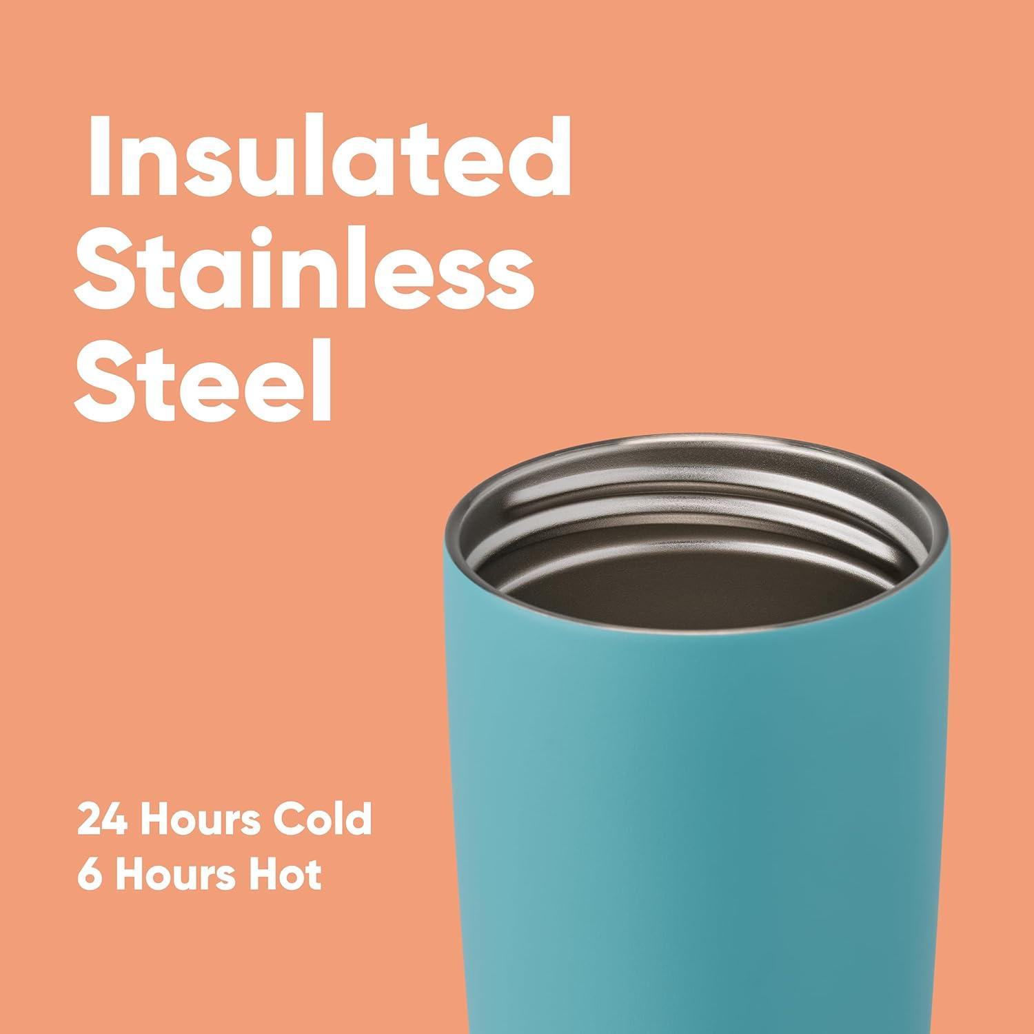 imageOwala SmoothSip Slider Stainless Steel Insulated Travel Mug 100 Leak Proof For Hot and Cold Drinks Travel Friendly with Sliding Lock Lid 12oz BPA Free Leak Proof PinkTan DaybreakBeachy Breeze