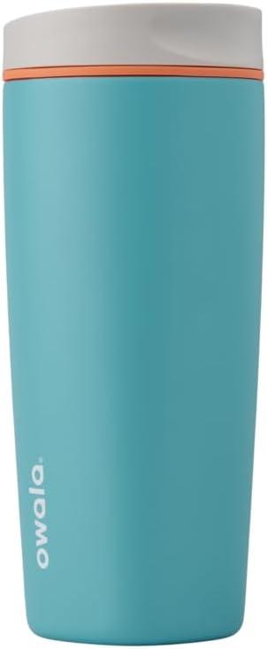 imageOwala SmoothSip Slider Stainless Steel Insulated Travel Mug 100 Leak Proof For Hot and Cold Drinks Travel Friendly with Sliding Lock Lid 12oz BPA Free Leak Proof PinkTan DaybreakBeachy Breeze
