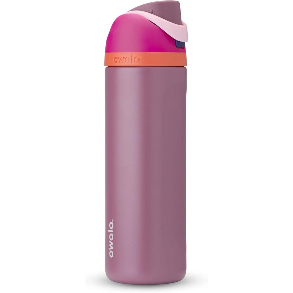 imageOwala FreeSip Insulated Stainless Steel Water Bottle with Straw BPAFree Sports Water Bottle Great for Travel 24 Oz Black CherryCrown Jewel