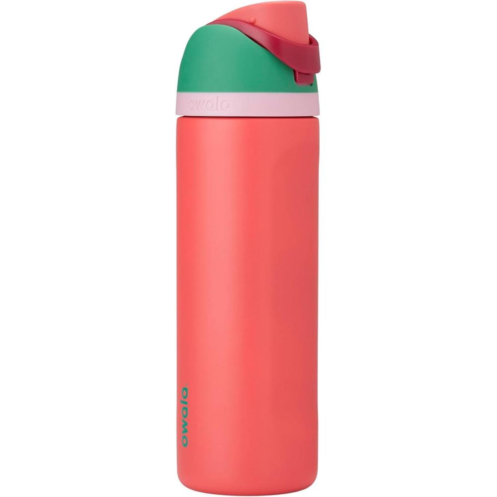 imageOwala FreeSip Insulated Stainless Steel Water Bottle with Straw BPAFree Sports Water Bottle Great for Travel 24 Oz Black CherryStrawberry Field