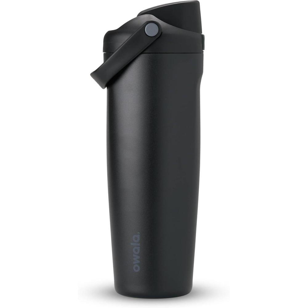 imageOwala FreeSip Sway Insulated Stainless Steel Water Bottle with TwoWay Spout BuiltIn Straw and Bucket Handle Made for Travel School and Sports 40oz BPA Free Leak Proof Off RoadVery  Very Dark