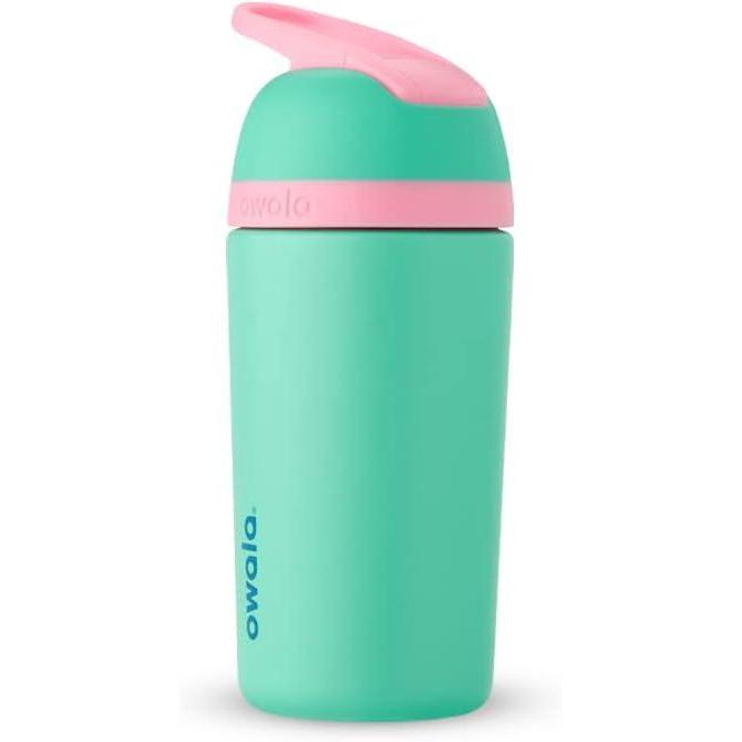 imageOwala Kids Flip Insulated StainlessSteel Water Bottle with Straw and Locking Lid 14Ounce OrangeYellow Misty HorizonTeal  Pink