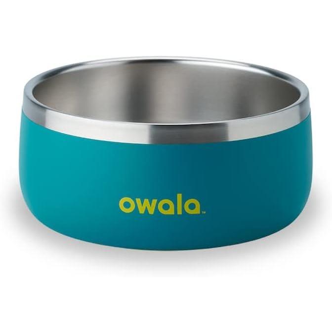 imageOwala Pet Bowl  Durable Stainless Steel Food and Water Bowl for Dogs Cats and All Pets NonSlip Base 24oz White Shy MarshmallowTurquoise  Caicos