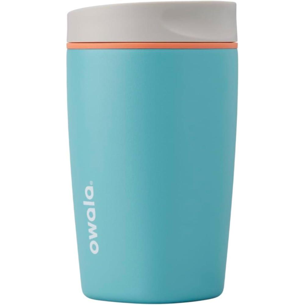 imageOwala SmoothSip Slider Stainless Steel Insulated Travel Mug 100 Leak Proof For Hot and Cold Drinks Travel Friendly with Sliding Lock Lid 12oz BPA Free Leak Proof PinkTan DaybreakBeachy Breeze