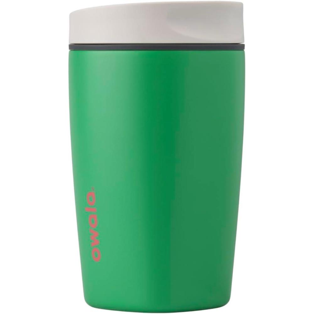 imageOwala SmoothSip Slider Stainless Steel Insulated Travel Mug 100 Leak Proof For Hot and Cold Drinks Travel Friendly with Sliding Lock Lid 12oz BPA Free Leak Proof PinkTan DaybreakSour Apple