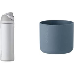 Owala FreeSip Insulated Stainless Steel Water Bottle, 24-Ounce, Shy Marshmallow & Silicone Water Bottle Boot, Anti-Slip Protective Sleeve Cover for 24-oz FreeSip, Twist, Blue(Shy Marshmallow)