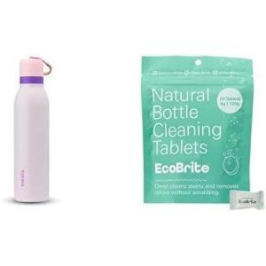 Owala FreeSip Twist Insulated Stainless Steel Water Bottle with Straw for Sports and Travel, BPA-Free, 24-oz, Pink/Purple (Dreamy Field) + EcoBrite All Natural, Powerful Cleaning Tablets (Pack of 20)