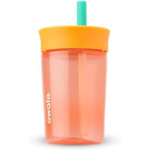 Owala Kids Insulation BPA-Free Plastic Tumbler with Spill Resistant Flexible Straw, Easy to Clean, Kids Water Bottle, Great for Travel, Dishwasher Safe, 15 Oz, Orange and Peach (Watermelon)(Watermelon)