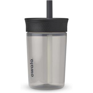 Owala Kids Insulation BPA-Free Plastic Tumbler with Spill Resistant Flexible Straw, Easy to Clean, Kids Water Bottle, Great for Travel, Dishwasher Safe, 15 Oz, Orange and Peach (Watermelon)(Black and Grey)