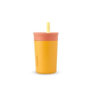 Owala Kids Insulation Stainless Steel Tumbler with Spill Resistant Flexible Straw, Easy to Clean, Kids Water Bottle, Great for Travel, Dishwasher Safe, 12 Oz, Peach and Yellow (Picnic)(Yellow & Peach)