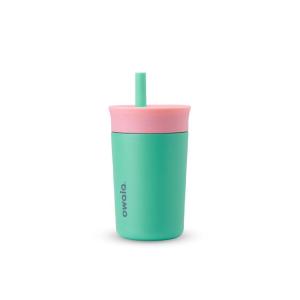 Owala Kids Insulation Stainless Steel Tumbler with Spill Resistant Flexible Straw, Easy to Clean, Kids Water Bottle, Great for Travel, Dishwasher Safe, 12 Oz, Peach and Yellow (Picnic)(Pink & Teal)