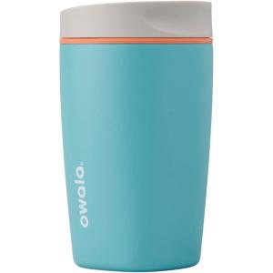 Owala SmoothSip Slider Stainless Steel Insulated Travel Mug, 100% Leak Proof, For Hot and Cold Drinks, Travel Friendly with Sliding Lock Lid, 12oz, BPA Free, Leak Proof, Pink/Tan (Daybreak)(Beachy Breeze)