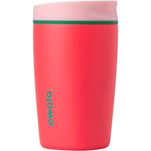 Owala SmoothSip Slider Stainless Steel Insulated Travel Mug, 100% Leak Proof, For Hot and Cold Drinks, Travel Friendly with Sliding Lock Lid, 12oz, BPA Free, Leak Proof, Pink/Tan (Daybreak)(Strawberry Fields)