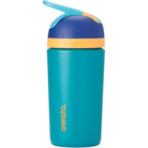 Owala Kids Flip Insulated Stainless-Steel Water Bottle with Straw and Locking Lid, 14-Ounce, Blue/Teal (Splishy Splashy)
