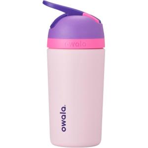 Owala Kids Flip Insulated Stainless-Steel Water Bottle with Straw and Locking Lid, 14-Ounce, Purple/Pink (Bunny Business)